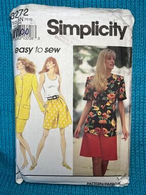 Simplicity 8272 Sewing pattern suit blazer skirt shorts tank top 1980s size10-14